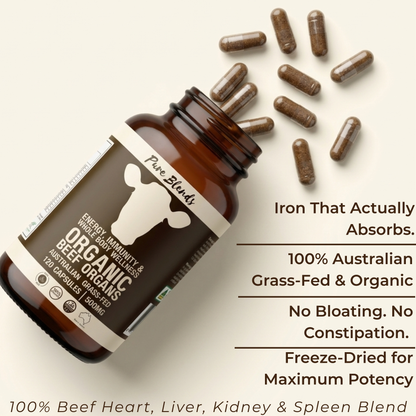 Beef Organs Supplement | Liver, Heart, Kidney & Spleen | 120 Capsules